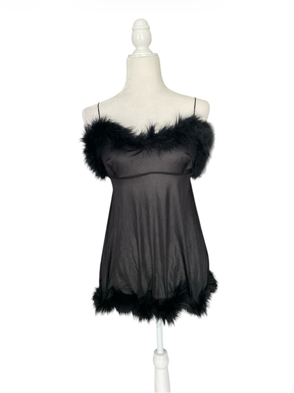 Victoria’s Secret Black marabou -Trim Slip Chemise - Women's Intimates